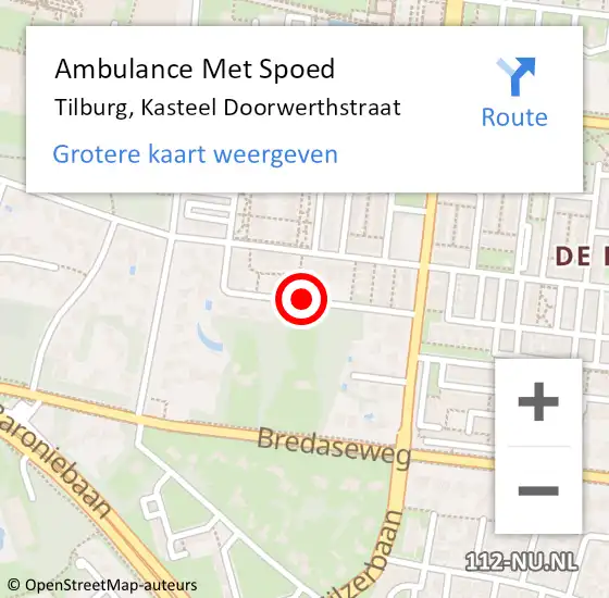 Locatie op kaart van de 112 melding: Ambulance Met Spoed Naar Tilburg, Kasteel Doorwerthstraat op 30 juni 2018 13:15