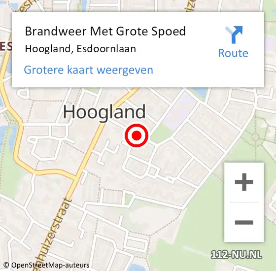 Locatie op kaart van de 112 melding: Brandweer Met Grote Spoed Naar Hoogland, Esdoornlaan op 30 juni 2018 13:32