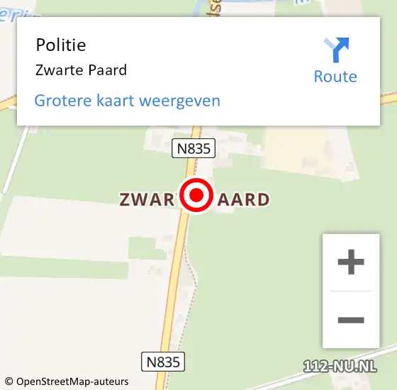 Locatie op kaart van de 112 melding: Politie Zwarte Paard op 30 juni 2018 14:50