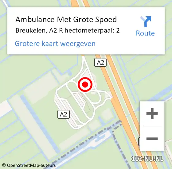 Locatie op kaart van de 112 melding: Ambulance Met Grote Spoed Naar Breukelen, A2 R hectometerpaal: 2 op 30 juni 2018 15:40