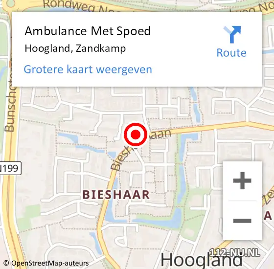 Locatie op kaart van de 112 melding: Ambulance Met Spoed Naar Hoogland, Zandkamp op 30 juni 2018 15:40