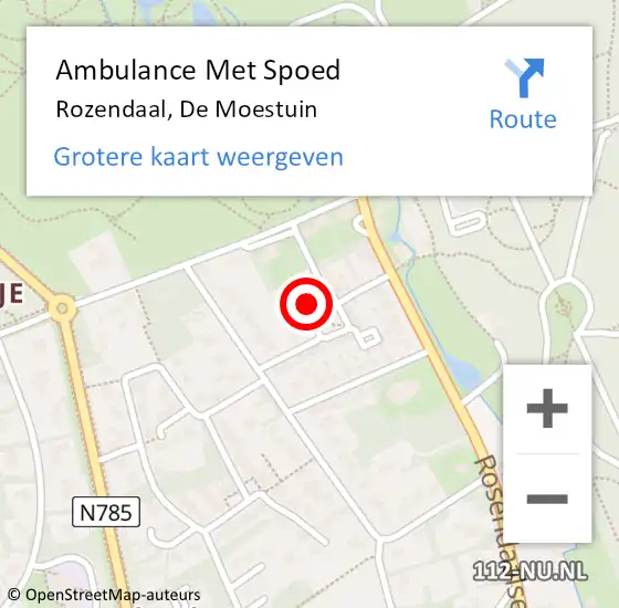 Locatie op kaart van de 112 melding: Ambulance Met Spoed Naar Rozendaal, De Moestuin op 30 juni 2018 16:06