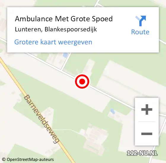 Locatie op kaart van de 112 melding: Ambulance Met Grote Spoed Naar Lunteren, Blankespoorsedijk op 30 juni 2018 18:07