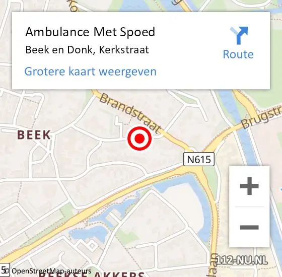 Locatie op kaart van de 112 melding: Ambulance Met Spoed Naar Beek en Donk, Kerkstraat op 30 juni 2018 18:37