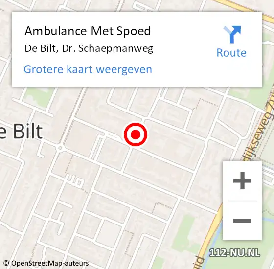 Locatie op kaart van de 112 melding: Ambulance Met Spoed Naar De Bilt, Dr. Schaepmanweg op 30 juni 2018 19:37