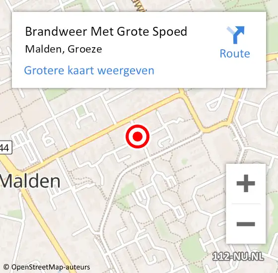 Locatie op kaart van de 112 melding: Brandweer Met Grote Spoed Naar Malden, Groeze op 30 juni 2018 20:37