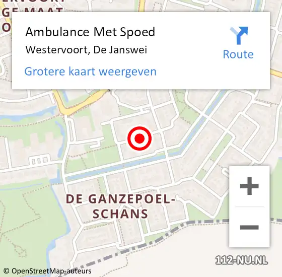 Locatie op kaart van de 112 melding: Ambulance Met Spoed Naar Westervoort, De Janswei op 30 juni 2018 21:55