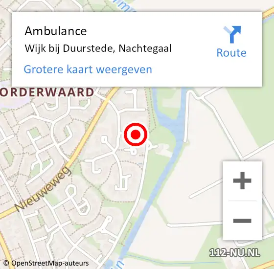 Locatie op kaart van de 112 melding: Ambulance Wijk bij Duurstede, Nachtegaal op 30 juni 2018 22:23