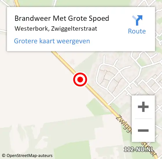 Locatie op kaart van de 112 melding: Brandweer Met Grote Spoed Naar Westerbork, Zwiggelterstraat op 30 juni 2018 22:34