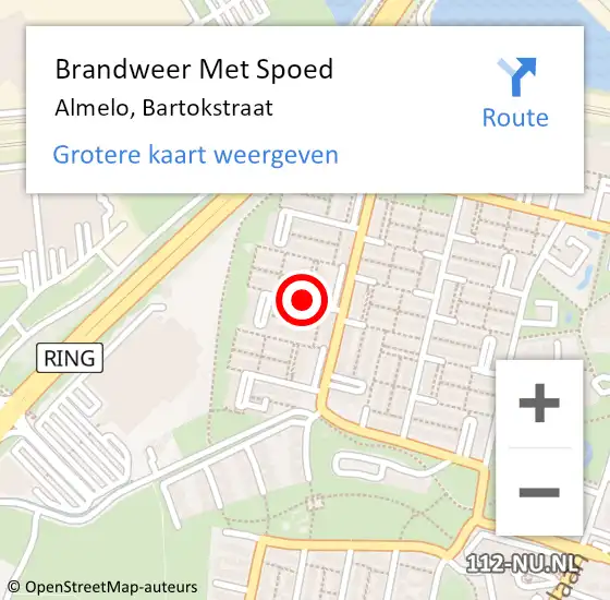 Locatie op kaart van de 112 melding: Brandweer Met Spoed Naar Almelo, Bartokstraat op 30 juni 2018 22:41