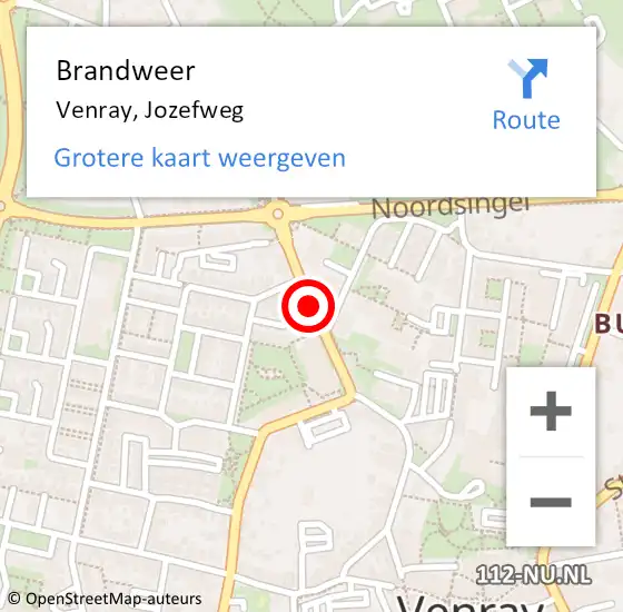 Locatie op kaart van de 112 melding: Brandweer Venray, Jozefweg op 30 juni 2018 23:36