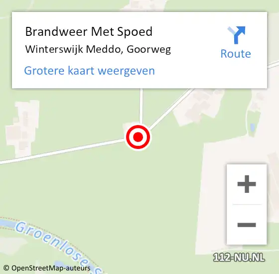 Locatie op kaart van de 112 melding: Brandweer Met Spoed Naar Winterswijk Meddo, Goorweg op 1 juli 2018 00:14