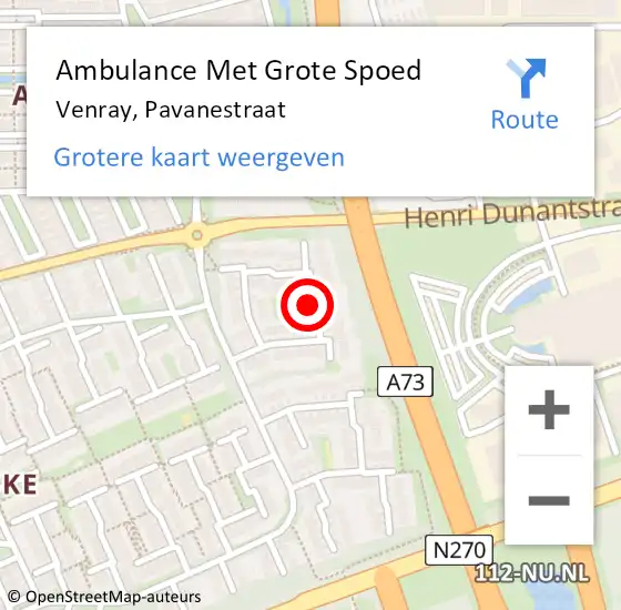 Locatie op kaart van de 112 melding: Ambulance Met Grote Spoed Naar Venray, Pavanestraat op 1 juli 2018 00:16