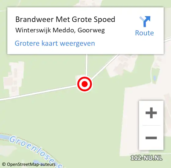 Locatie op kaart van de 112 melding: Brandweer Met Grote Spoed Naar Winterswijk Meddo, Goorweg op 1 juli 2018 01:38