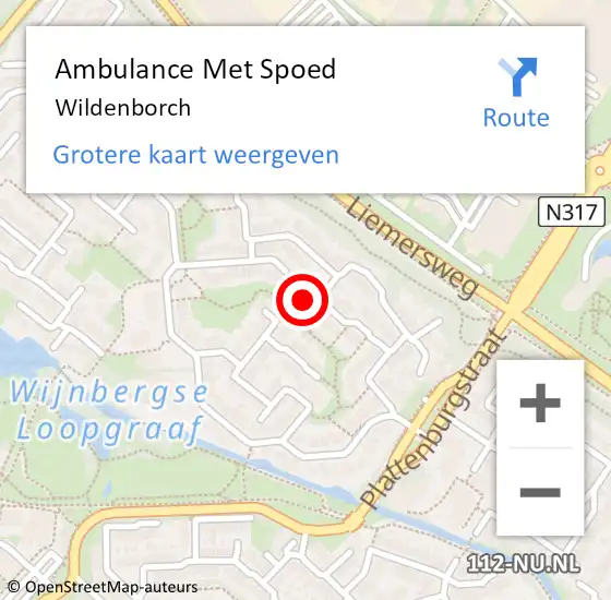 Locatie op kaart van de 112 melding: Ambulance Met Spoed Naar Wildenborch op 1 juli 2018 02:15