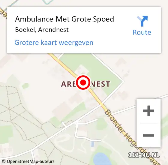 Locatie op kaart van de 112 melding: Ambulance Met Grote Spoed Naar Boekel, Arendnest op 1 juli 2018 02:37