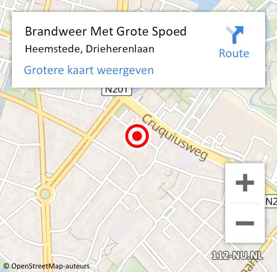 Locatie op kaart van de 112 melding: Brandweer Met Grote Spoed Naar Heemstede, Drieherenlaan op 1 juli 2018 04:13