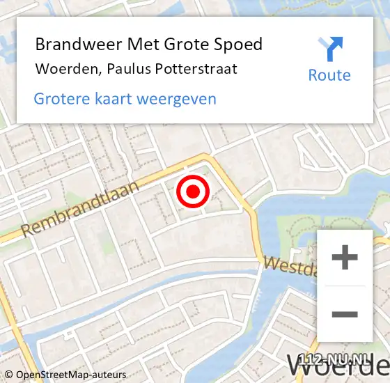 Locatie op kaart van de 112 melding: Brandweer Met Grote Spoed Naar Woerden, Paulus Potterstraat op 1 juli 2018 04:51