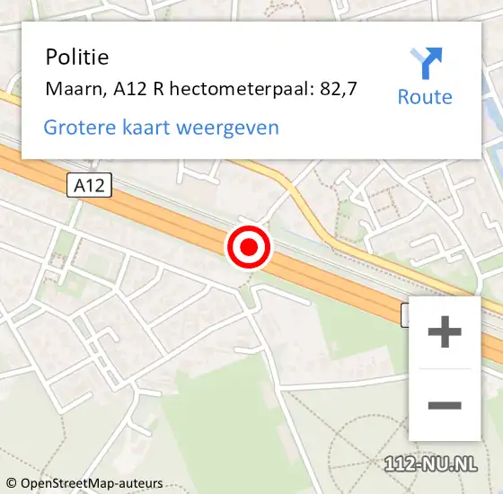 Locatie op kaart van de 112 melding: Politie Maarn, A12 Li hectometerpaal: 80,2 op 1 juli 2018 05:53