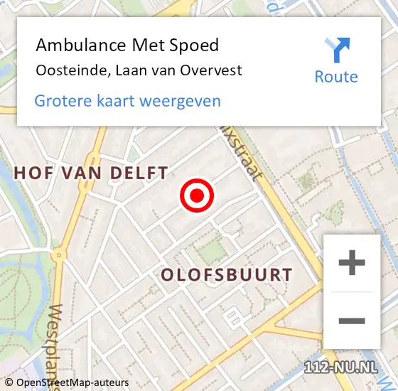 Locatie op kaart van de 112 melding: Ambulance Met Spoed Naar Oosteinde, Laan van Overvest op 1 juli 2018 06:49