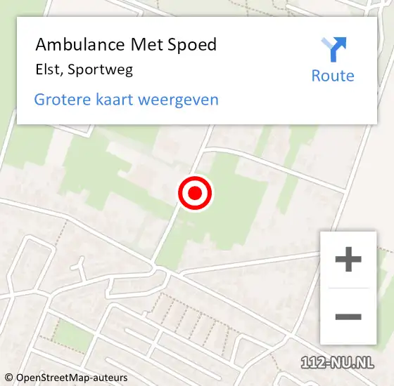Locatie op kaart van de 112 melding: Ambulance Met Spoed Naar Elst, Sportweg op 1 juli 2018 09:02