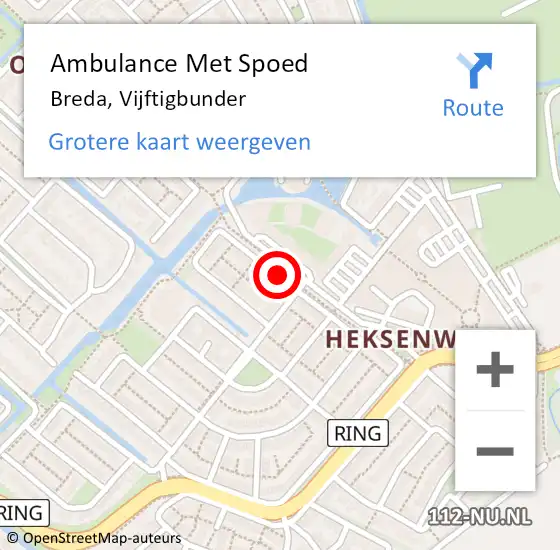 Locatie op kaart van de 112 melding: Ambulance Met Spoed Naar Breda, Vijftigbunder op 1 juli 2018 09:28
