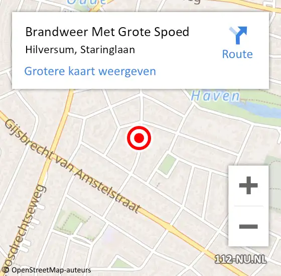 Locatie op kaart van de 112 melding: Brandweer Met Grote Spoed Naar Hilversum, Staringlaan op 1 juli 2018 09:53