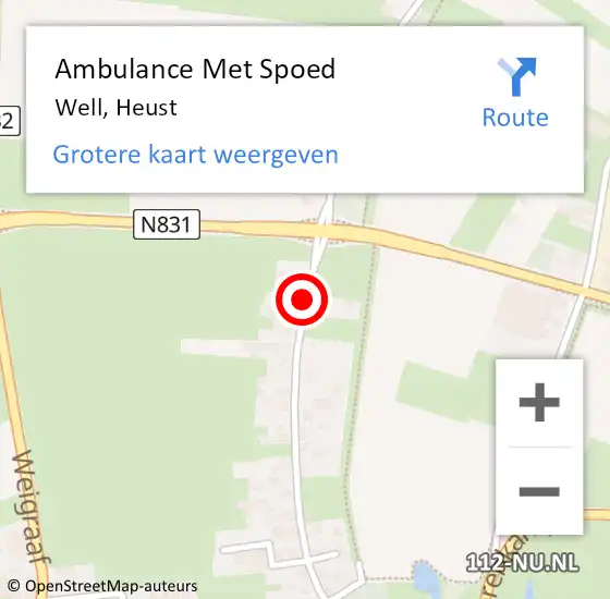 Locatie op kaart van de 112 melding: Ambulance Met Spoed Naar Well, Heust op 1 juli 2018 10:06