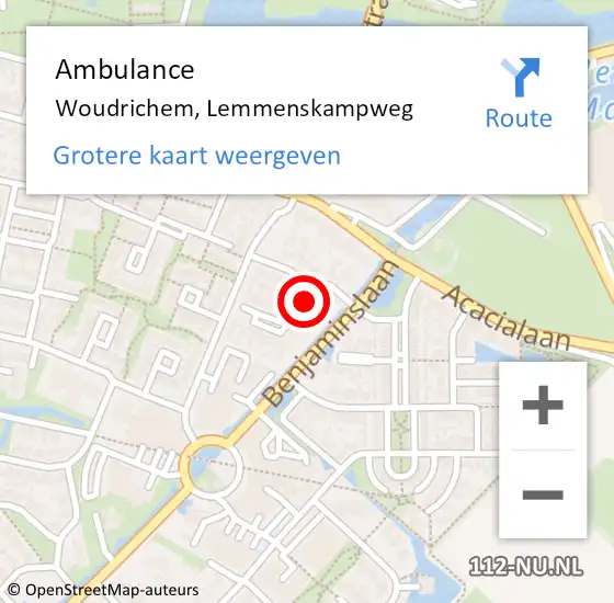 Locatie op kaart van de 112 melding: Ambulance Woudrichem, Lemmenskampweg op 1 juli 2018 10:09