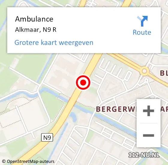 Locatie op kaart van de 112 melding: Ambulance Alkmaar, N9 R op 1 juli 2018 10:14