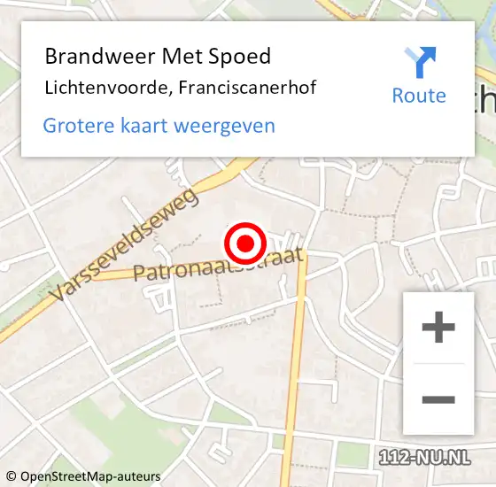 Locatie op kaart van de 112 melding: Brandweer Met Spoed Naar Lichtenvoorde, Franciscanerhof op 1 juli 2018 10:28