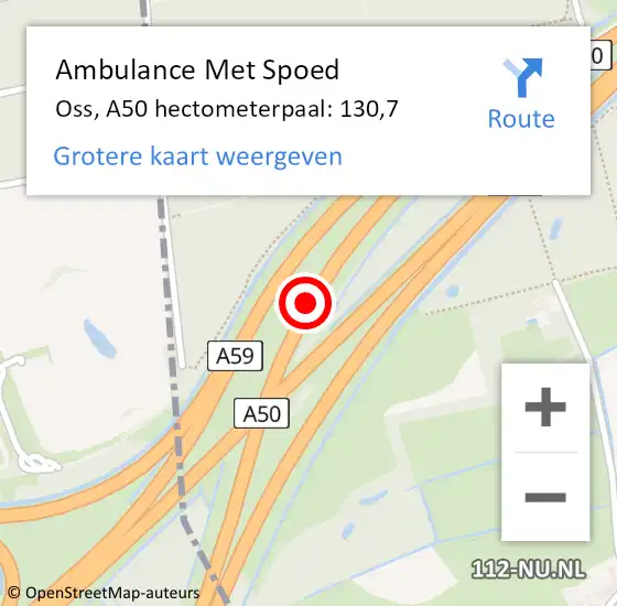 Locatie op kaart van de 112 melding: Ambulance Met Spoed Naar Oss, A50 hectometerpaal: 130,7 op 1 juli 2018 11:15