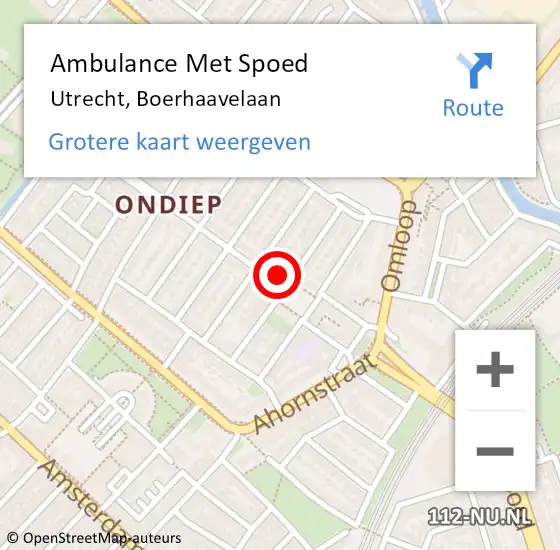 Locatie op kaart van de 112 melding: Ambulance Met Spoed Naar Utrecht, Boerhaavelaan op 1 juli 2018 11:18