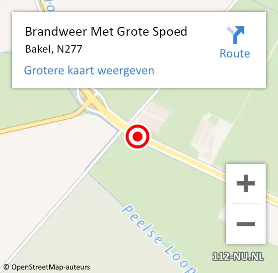 Locatie op kaart van de 112 melding: Brandweer Met Grote Spoed Naar Bakel, N277 op 1 juli 2018 11:22