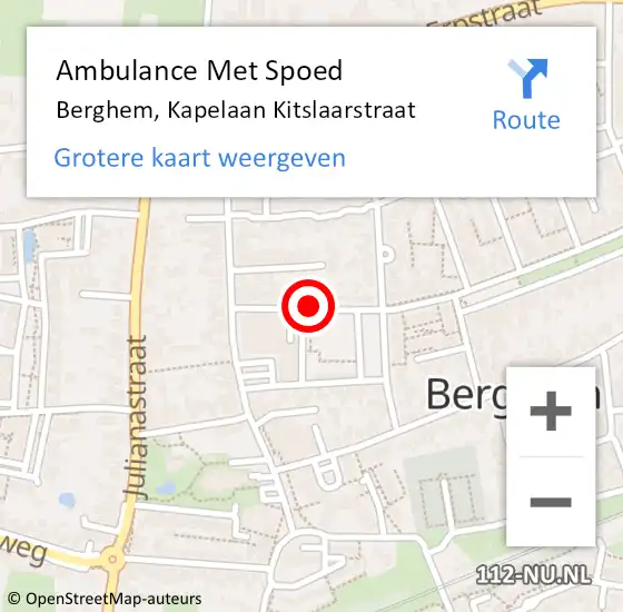 Locatie op kaart van de 112 melding: Ambulance Met Spoed Naar Berghem, Kapelaan Kitslaarstraat op 1 juli 2018 11:24