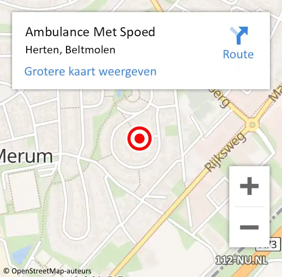 Locatie op kaart van de 112 melding: Ambulance Met Spoed Naar Herten, Beltmolen op 1 juli 2018 11:33