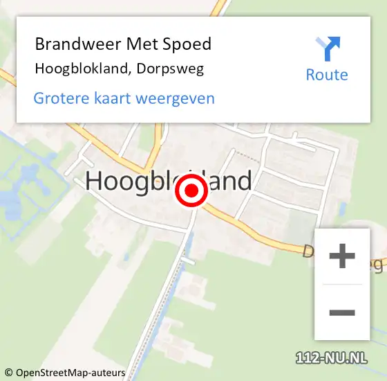 Locatie op kaart van de 112 melding: Brandweer Met Spoed Naar Hoogblokland, Dorpsweg op 1 juli 2018 12:09