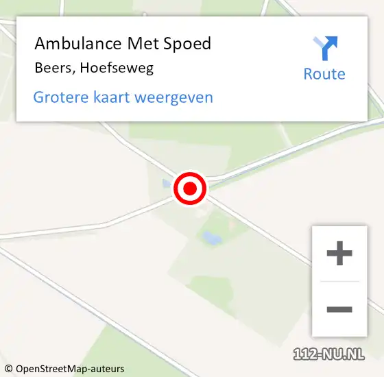 Locatie op kaart van de 112 melding: Ambulance Met Spoed Naar Beers, Hoefseweg op 1 juli 2018 12:24