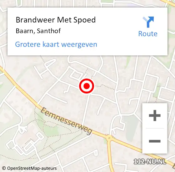 Locatie op kaart van de 112 melding: Brandweer Met Spoed Naar Baarn, Santhof op 1 juli 2018 12:27