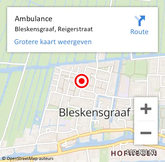 Locatie op kaart van de 112 melding: Ambulance Bleskensgraaf, Reigerstraat op 1 juli 2018 12:44