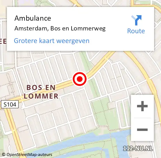 Locatie op kaart van de 112 melding: Ambulance Amsterdam, Bos en Lommerweg op 1 juli 2018 13:01