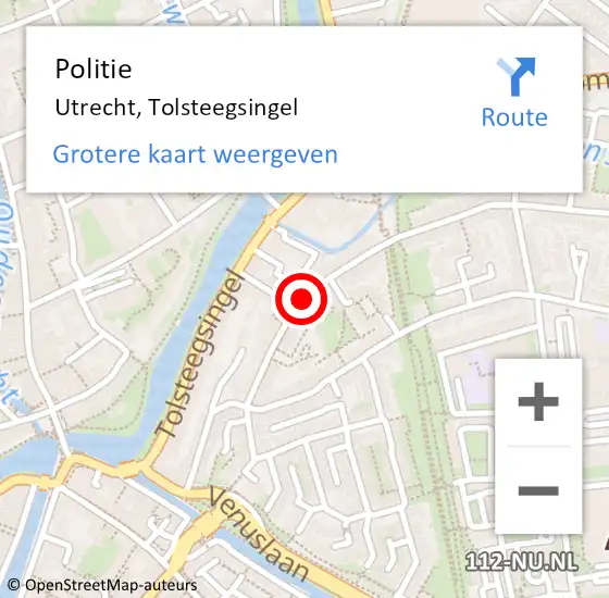 Locatie op kaart van de 112 melding: Politie Utrecht, Tolsteegsingel op 1 juli 2018 13:37