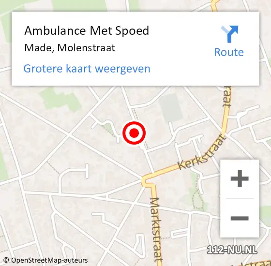 Locatie op kaart van de 112 melding: Ambulance Met Spoed Naar Made, Molenstraat op 1 juli 2018 14:28