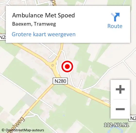 Locatie op kaart van de 112 melding: Ambulance Met Spoed Naar Baexem, Tramweg op 1 juli 2018 15:07