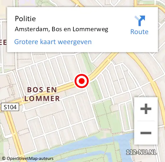 Locatie op kaart van de 112 melding: Politie Amsterdam, Bos En Lommerweg op 1 juli 2018 15:18