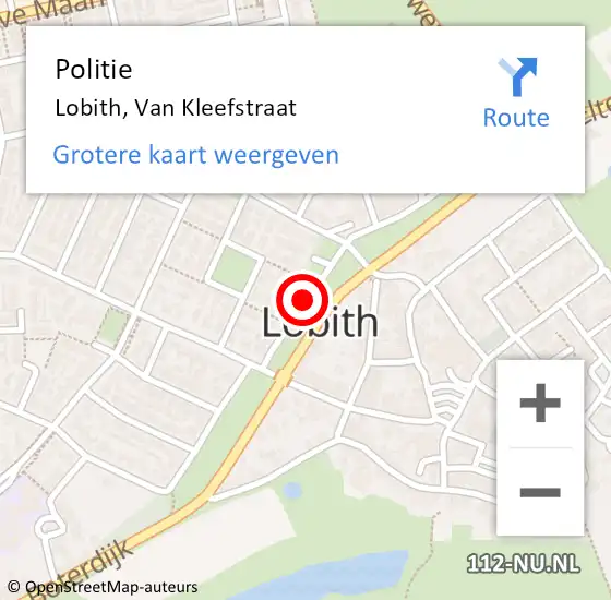 Locatie op kaart van de 112 melding: Politie Lobith, Van Kleefstraat op 1 juli 2018 15:39