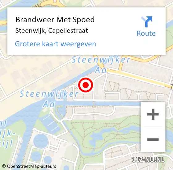 Locatie op kaart van de 112 melding: Brandweer Met Spoed Naar Steenwijk, Capellestraat op 1 juli 2018 15:47