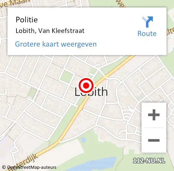 Locatie op kaart van de 112 melding: Politie Lobith, Van Kleefstraat op 1 juli 2018 15:55