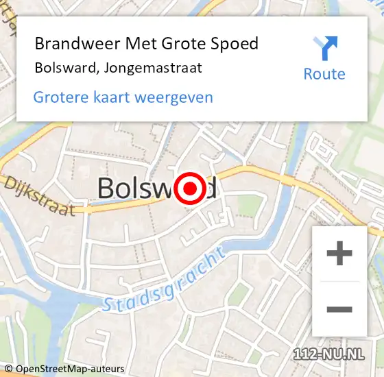 Locatie op kaart van de 112 melding: Brandweer Met Grote Spoed Naar Bolsward, Jongemastraat op 1 juli 2018 16:20