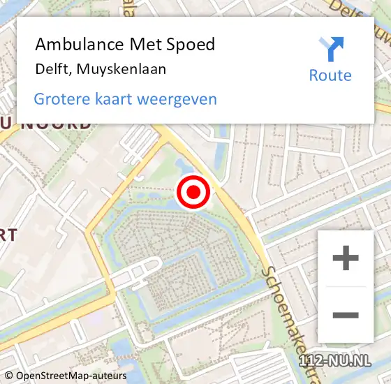 Locatie op kaart van de 112 melding: Ambulance Met Spoed Naar Delft, Muyskenlaan op 1 juli 2018 16:50